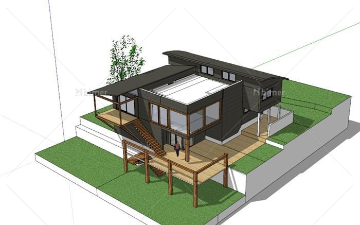 现代木质小别墅SketchUp模型[原创]