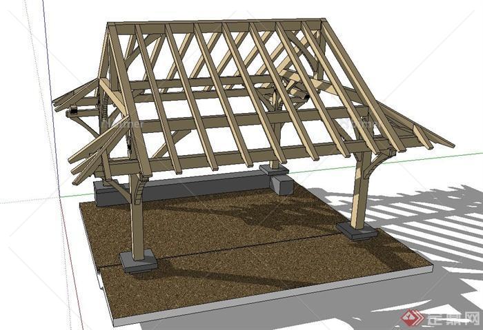东南亚风格木廊架设计su模型