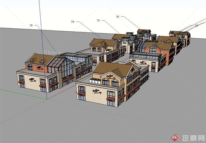 英国小镇商业街建筑设计su模型[原创]