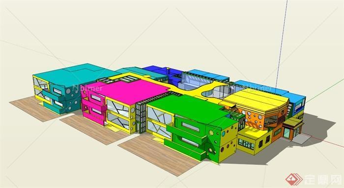 现代拼色幼儿园建筑设计SU模型[原创]