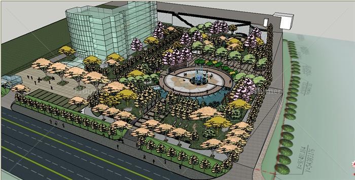 某办公楼前广场景观环境设计su模型