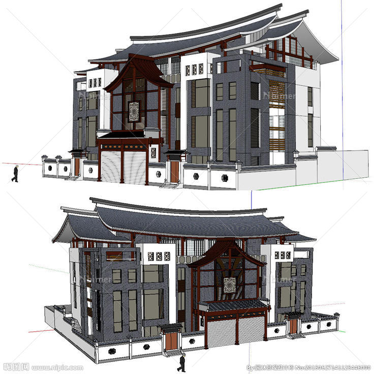 中式别墅SU模型草图大师图片