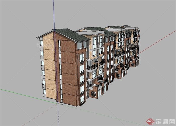 新中式风格详细精致住宅楼设计su模型[原创]