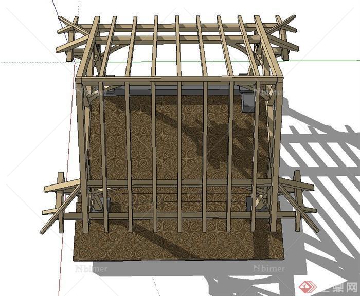 东南亚风格木廊架设计su模型