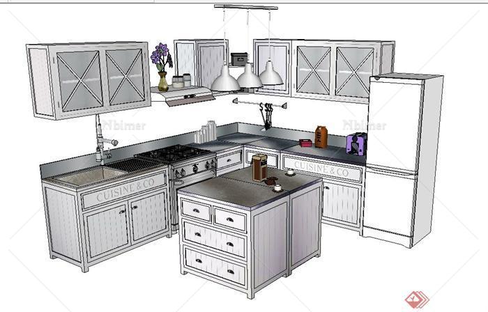 现代室内厨房橱柜设计SU模型[原创]