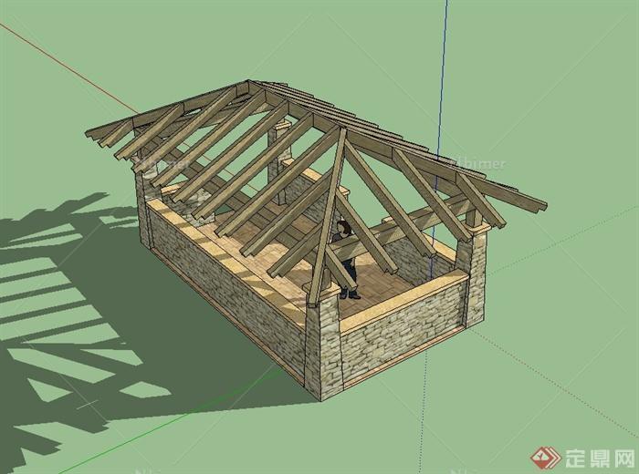 东南亚风格木质庭院廊架设计SU模型[原创]