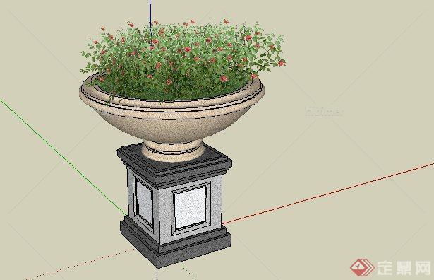 一款欧式景观花钵带植物SketchUp(SU)3D模型