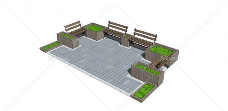 园林景观树池和座椅组合景观小品设计方案带Sket