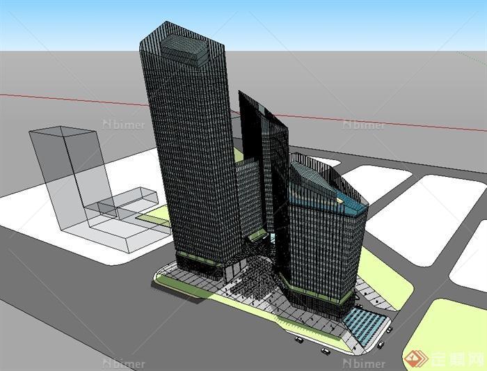 某现代风格高层商业办公建筑大厦设计su模型[原创