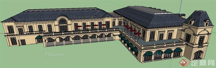 欧式风格二层咖啡馆建筑设计su模型