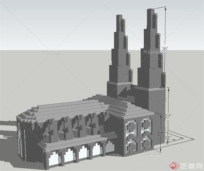 哥特式教堂建筑设计su概念模型