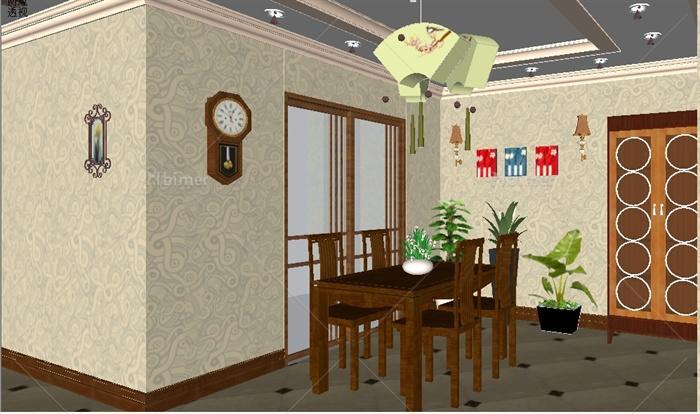 新中式客厅和餐厅装修SU精细设计模型[原创]