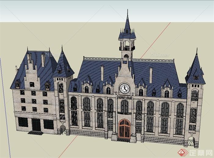某古欧式市政厅建筑设计SU模型