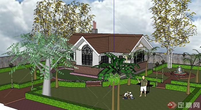 某室外别墅建筑设计SU模型（含花园庭院）