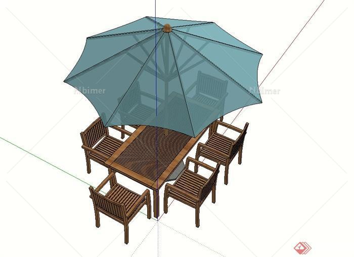 现代伞桌椅设计su模型（木质桌椅）