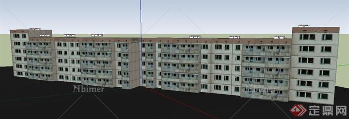 多层联排公寓住宅楼建筑设计su模型