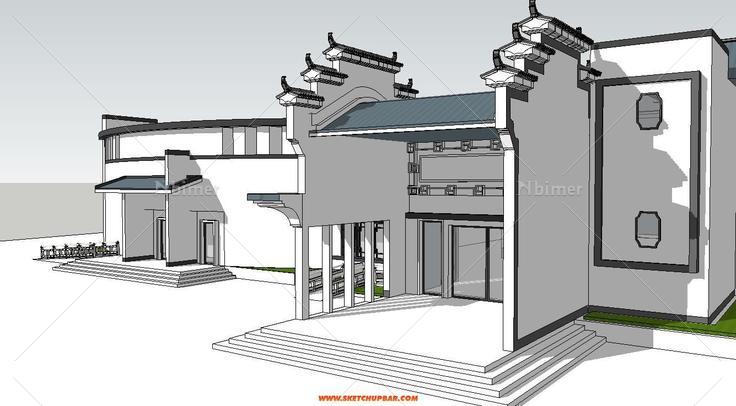 新中式文化馆SU建筑方案模型