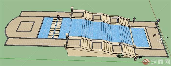 现代风格阶梯叠水景观su模型
