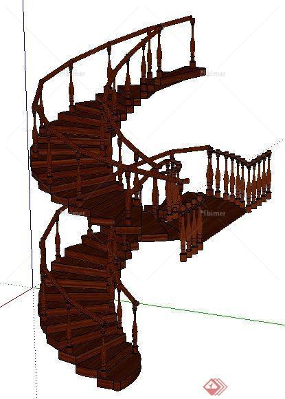 室内装饰中式木制旋转楼梯su模型