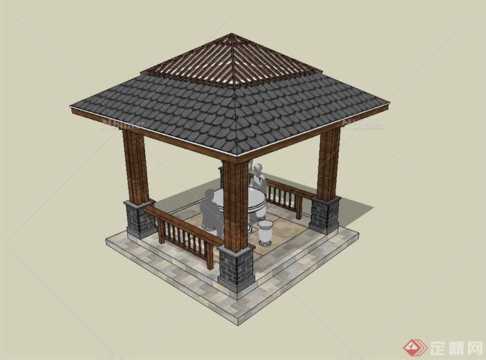 某现代中式风格庭院凉亭设计su模型