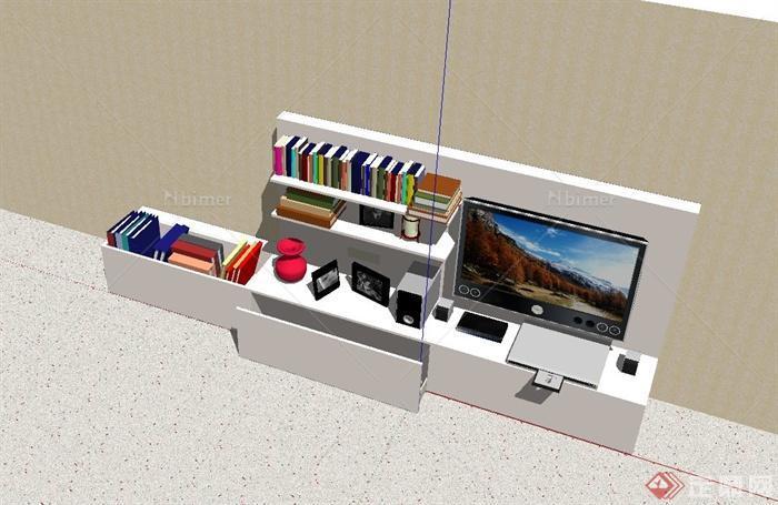 某现代室内客厅电视柜、电视墙、电视组合设计su