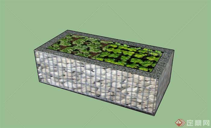 长方形种植花池设计su模型[原创]