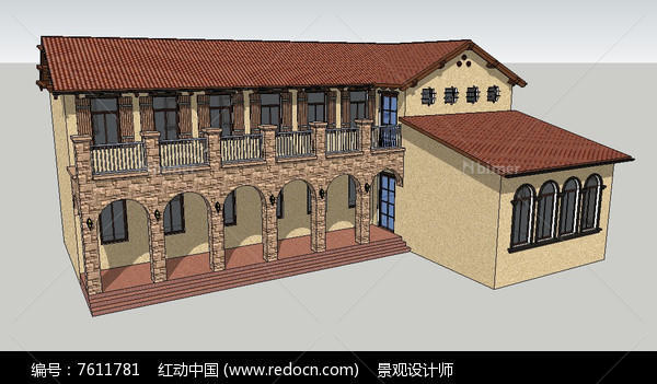 地中海风格别墅建筑草图大师SU模型