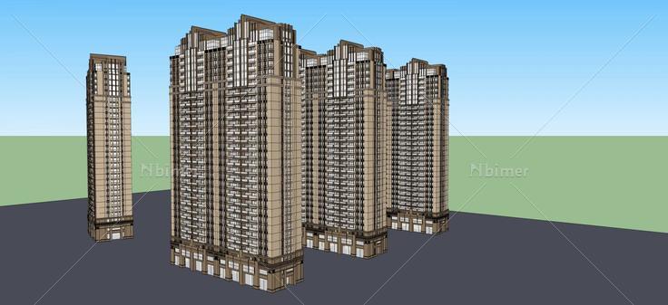 ART-DECO风格高层住宅小区(55796)su模型下载