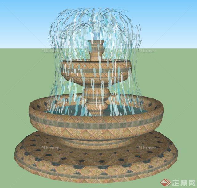 园林景观二层喷泉水景su模型