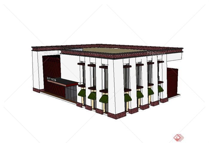西藏式咖啡厅建筑设计SU模型[原创]