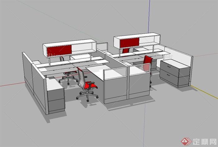 现代风格办公室内桌椅组合设计SU模型[原创]