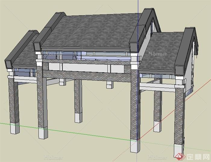 现代中式风格牌坊su模型