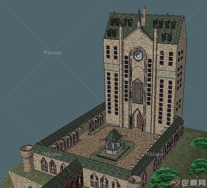 某地英式风格城堡建筑设计SU模型