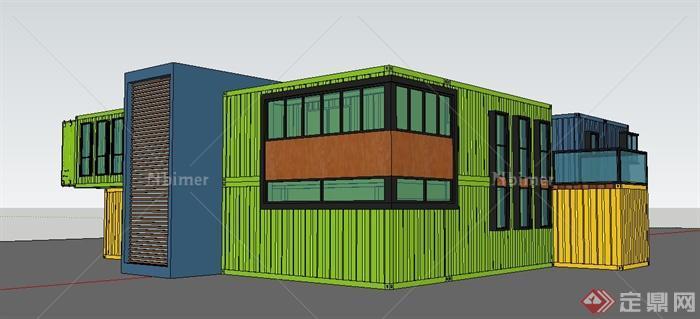 某现代两层集装箱办公楼建筑设计su模型