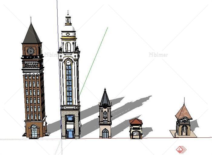 五款景观建筑塔楼钟楼设计SU模型
