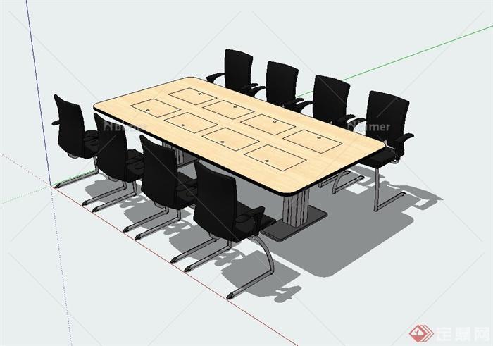 某现代风格室内办公桌椅组合su模型[原创]
