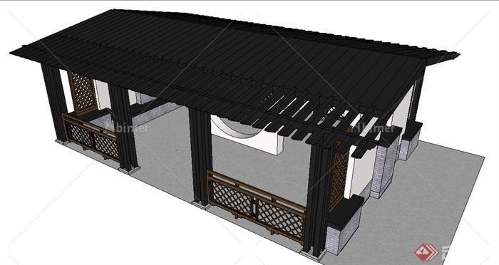 现代中式风格休息凉亭SU模型