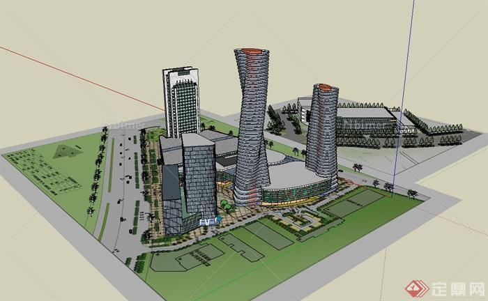 某现代风格市中心综合楼建筑设计su模型