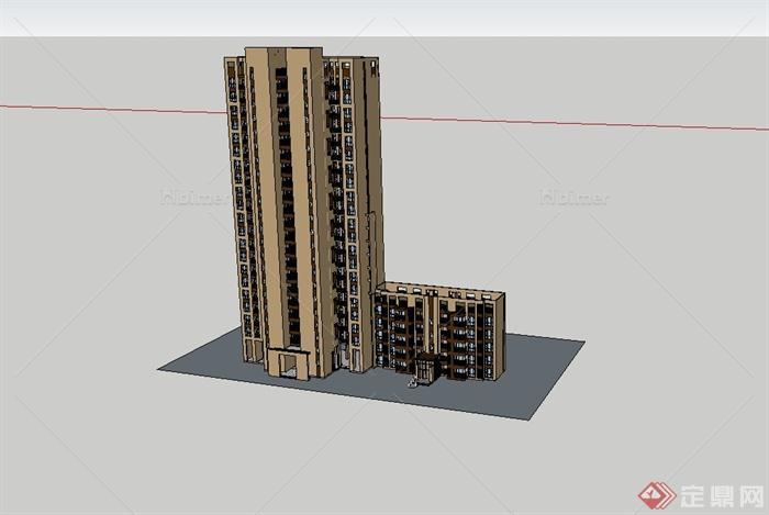 现代高层、多层组合住宅楼建筑设计su模型