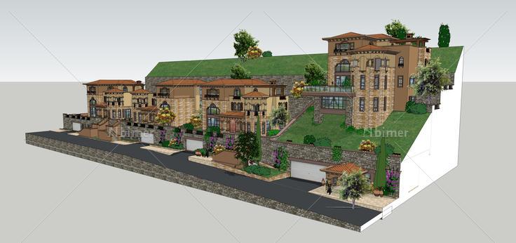 欧式乡村风格独栋别墅方案设计sketchup模型