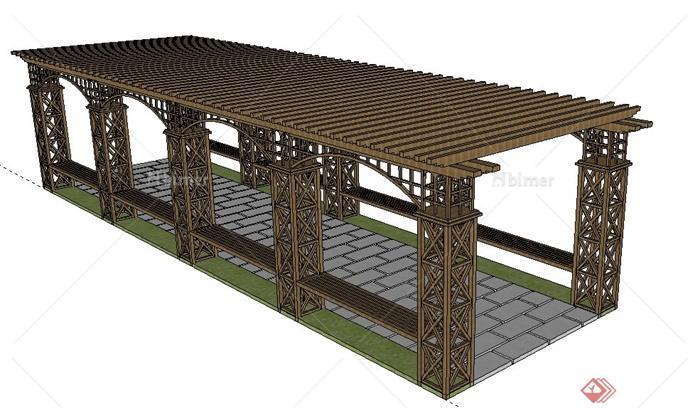 园林景观中式木质廊架设计su模型