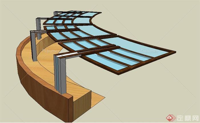 现代弧形廊架设计SU模型