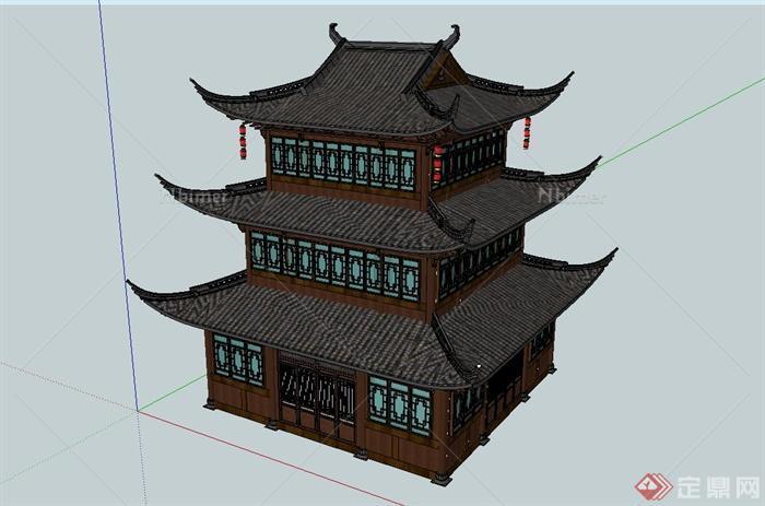 古典中式塔阁楼设计su模型