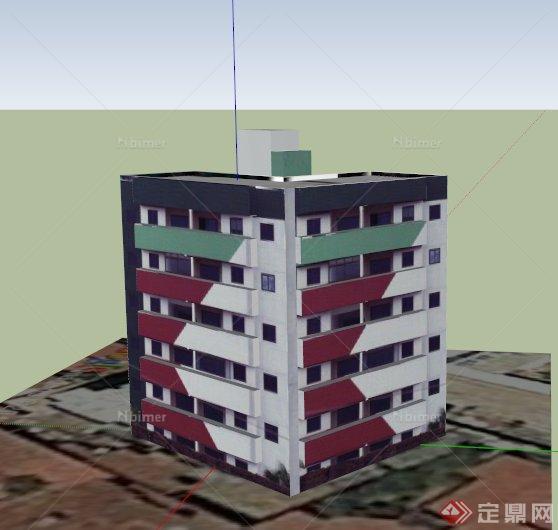 某现代六层小区住宅建筑设计SU模型