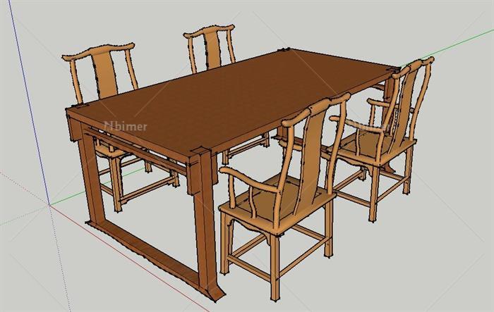 某现代中式风格景区大门及木桌椅组合设计su模型