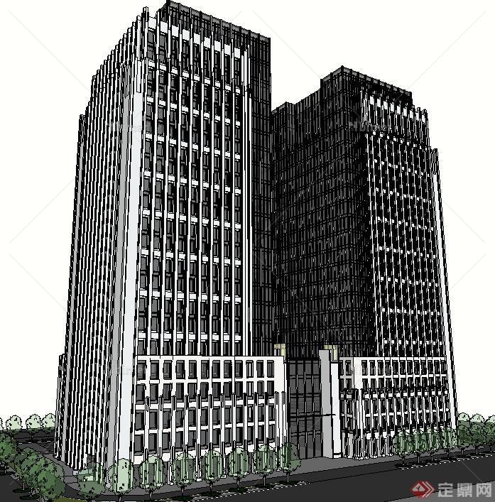 综合酒店+办公大厦建筑项目方案SU精致设计模型[