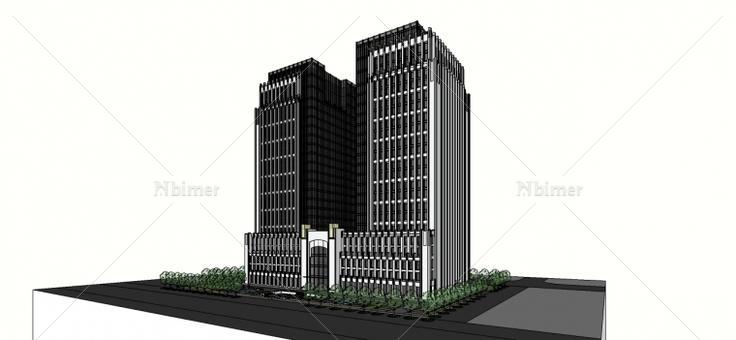 酒店办公综合大楼建筑设计方案带SketchUp模型下