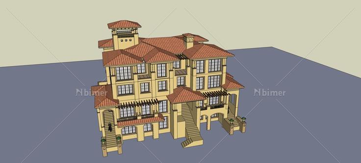 西班牙风格叠拼别墅(82365)su模型下载