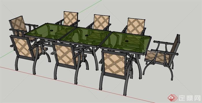 八人室外桌椅设计SU模型