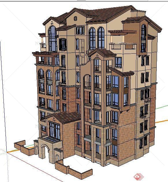 地中海式多层住宅建筑设计su模型